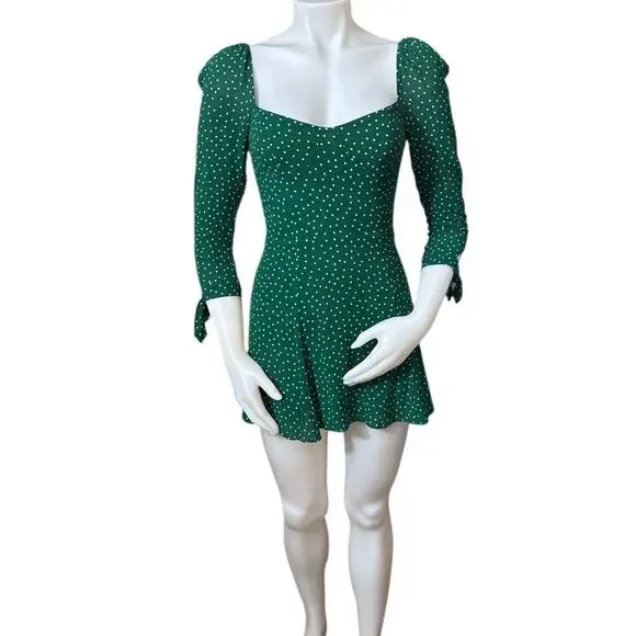 Reformation | Dresses | Reformation Green Polka Dot Sweetheart Mini Dress  Beatrice Size 6 | Poshmark